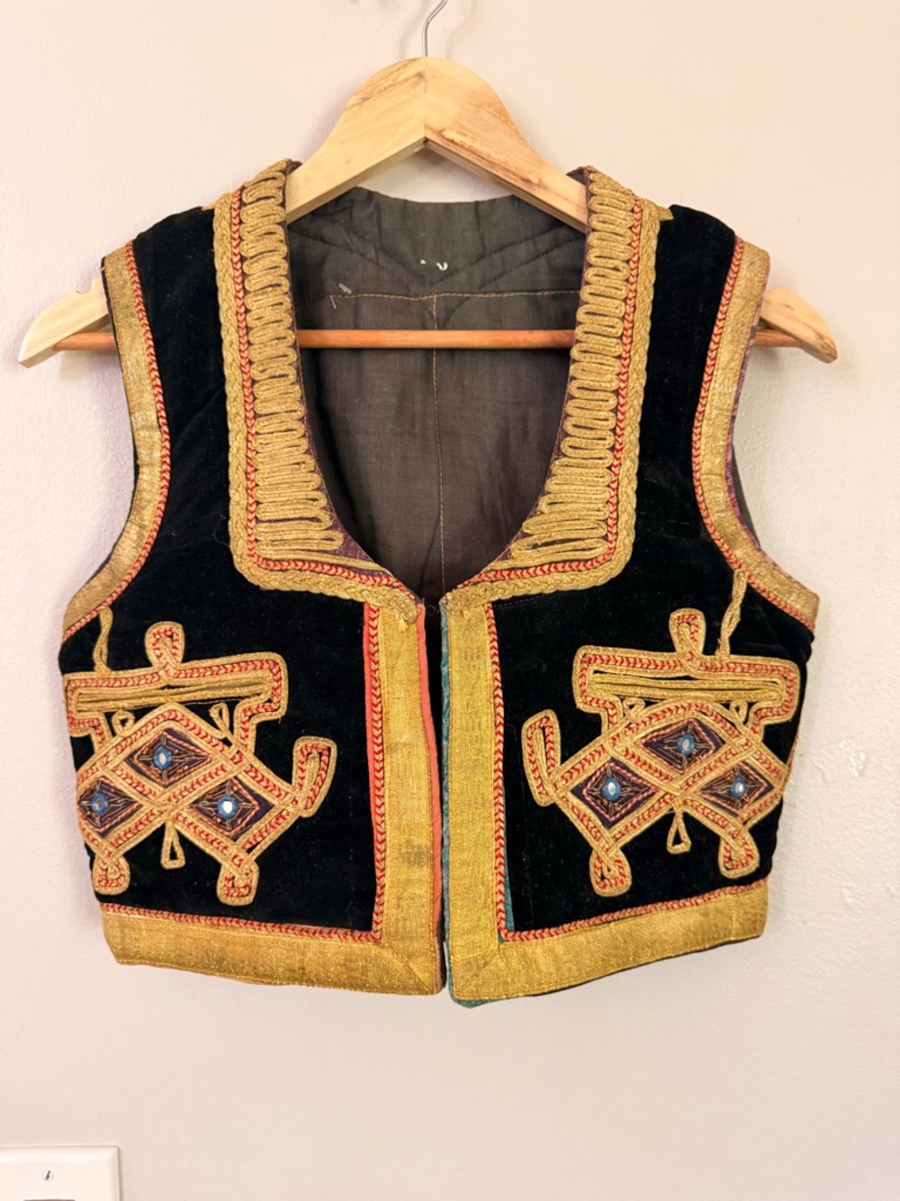 Vintage Turkish Ottoman Mirrored Velvet Waistcoat Vest Antique Hendrix Style